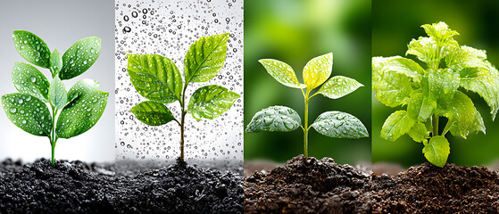 Growth stages of green plants in natural environment close-up photography indoor garden freshness