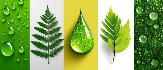 Nature's serenity green leaves and water droplets close-up botanical vibrant environment macro view