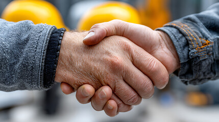 Business partnership handshake at construction site professional collaboration urban environment close-up perspective