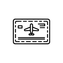 Illustration of a stylized boarding pass with an airplane icon and dashed line border design element