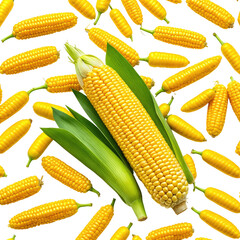 Corn cobs seamless pattern. Fresh, ripe, yellow, and green
