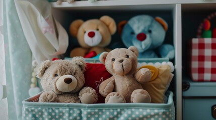 A photo of a baby toy organizer with soft toys.