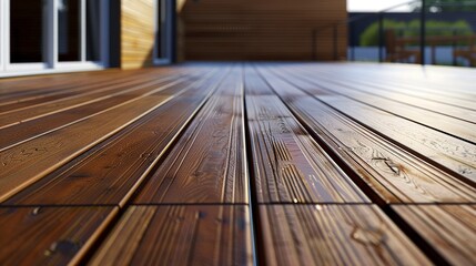 A photo of a backyard deck with new wooden planks