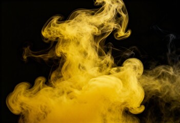 Dense plumes of vibrant yellow smoke create a dramatic and artistic display against a deep black background.
