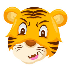 Illustration Of A Fierce Cartoon Tiger Head With Orange And Black Stripes On A Transparent Background Roaring Angrily With Teeth Bared