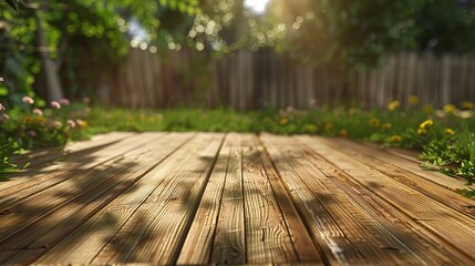 A photo of a backyard deck with new wooden planks