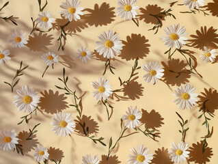 White Daisy floral autumn leaves background