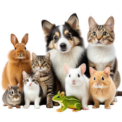 Adorable assortment of household animals, cute, and cuddly together