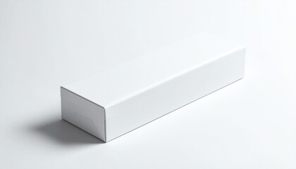Rectangular white cardboard packaging box isolated on a seamless background, ideal for branding, shipping, retail, or product mockups.