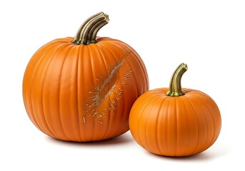 Obraz premium Two Pumpkins - A Study in Size and Texture on White.