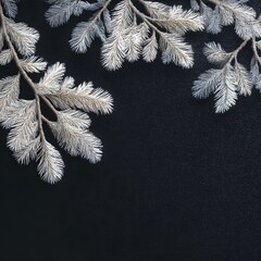 White Fir Branches on Black Background