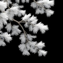 Frosted Pine Branches on Black Background
