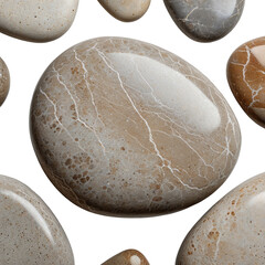Smooth, polished stones with cracks and varying shades of brown, tan, beige