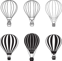 Obraz premium Collection of six vintage hot air balloon illustrations in Silhouette and line art style