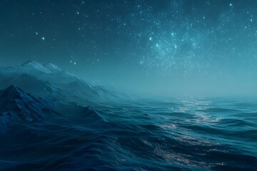 Night Ocean with Starry Sky