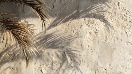 Palm Leaves and Shadow on Textured Wall
