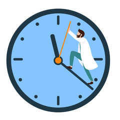 anti-aging concept: doctor pushing a clock hand trying to stop time