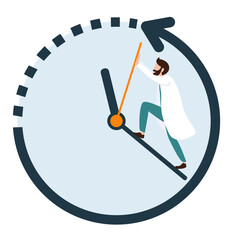 anti-aging concept: doctor pushing a clock hand trying to reverse time