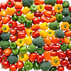 Vegetables! Colorful peppers and broccoli fill the entire frame