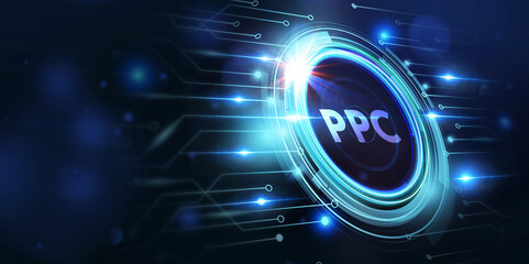 Business, Technology, Internet and network concept. PPC Pay per click payment. Technology digital marketing. 3d illustration