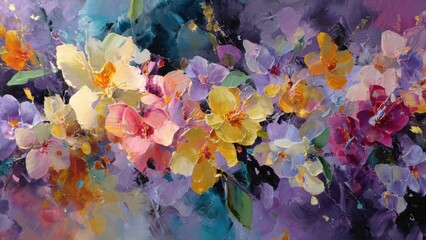 Vibrant Abstract Floral Painting with Colorful Blossoms