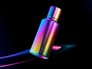Iridescent Liquid Bottle with Abstract Light Trails