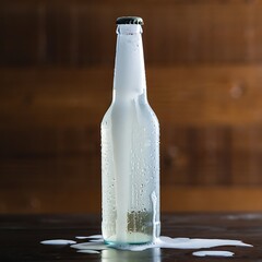 Icy Beer Bottle on Wooden Table