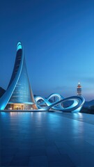 Futuristic Architecture at Night with Blue Lighting and Modern Design
