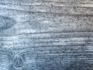 A close-up view of a weathered wooden surface featuring distinct grain patterns and knots. The aged wood displays a range of gray tones enhanced by natural wear.