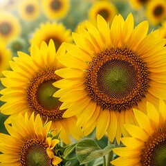 Vibrant Sunflowers in Full Bloom - A Sunny Day in the Field.