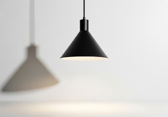 Modern black cone pendant light with blurred background