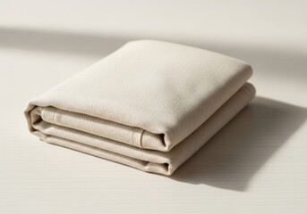 Softly folded beige towels on a light background with subtle shadow