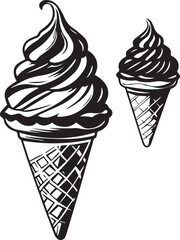 Delicious ice cream cones and cups minimal monochrome illustration