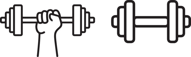 Hand gripping dumbbell next to free weight equipment for strength training fitness © Raton