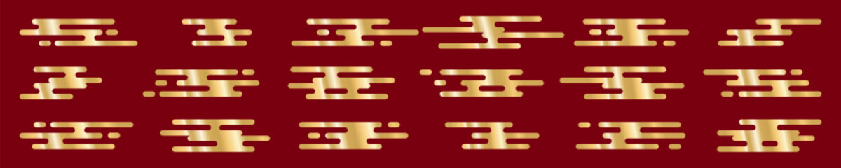 Simple cloud gold on red background. Japan cloud motif element simple shape