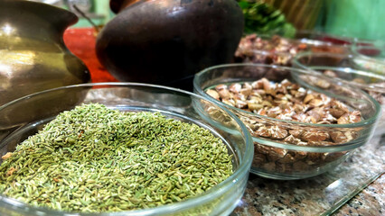 Traditional Indian Paan Stall Saunf and Supari Close-Up