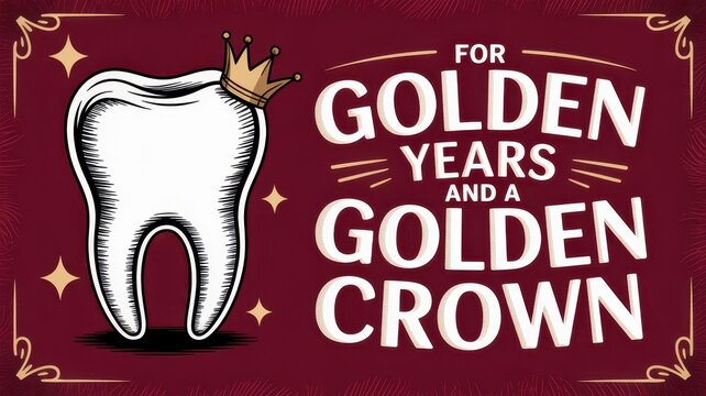 Celebrate milestones with a humorous golden tooth greeting card featuring a crowned tooth. Geriatric Tooth Fairy Day - Powered by Adobe