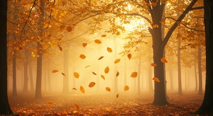 Autumn Forest with Falling Leaves