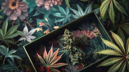 A photo of a cannabis tea box with artistic