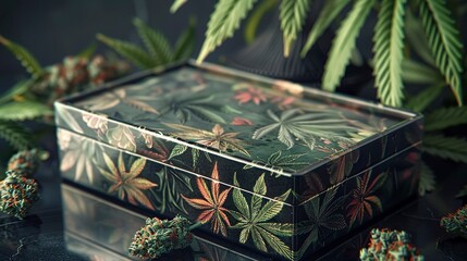 A photo of a cannabis tea box with artistic