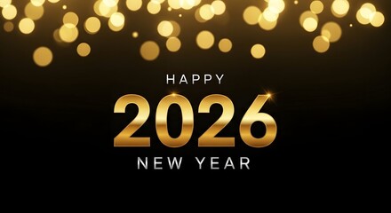 Golden 2026 happy new year celebration with bokeh lights background