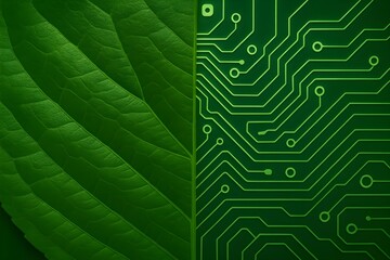 Green Leaf Merging with Circuit Board