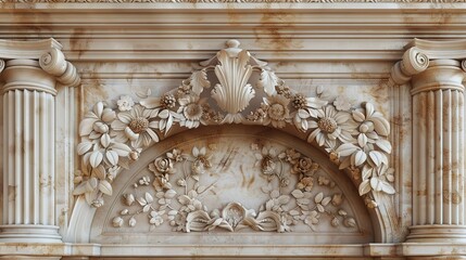 A photo of a carved stone arch with floral
