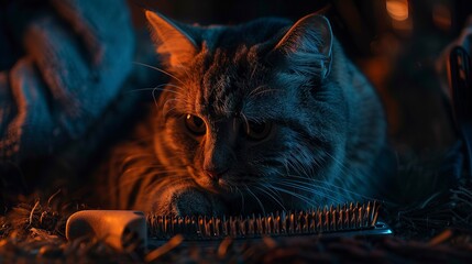 A photo of a cat grooming comb and brush.