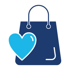 Love Shopping Icon In Blue Monochrome Flat Design, Vector Illustration