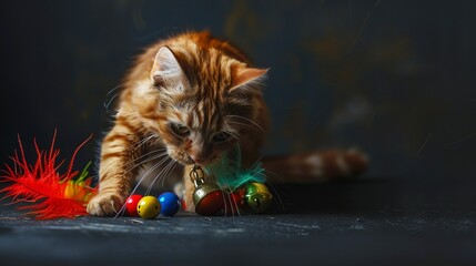 A photo of a cat toy with feathers and bells.