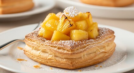 Delicious Pineapple Pastry Delight on White Plate.