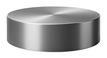 Thick round silver for product display podium. Isolated on transparent background, png
