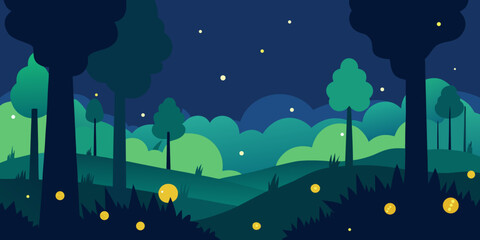 magical night forest collage fireflies