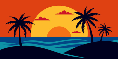 Obraz premium tropical island sunset collage background